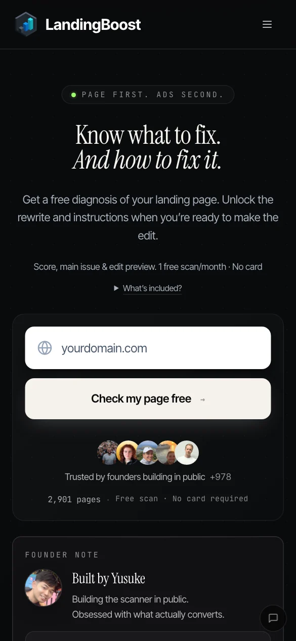 The same page on a 390 px phone.